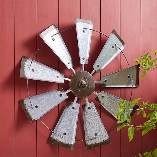 Glitzhome® 22" Farmhouse Metal Galvanized Wind Spinner Wall Décor